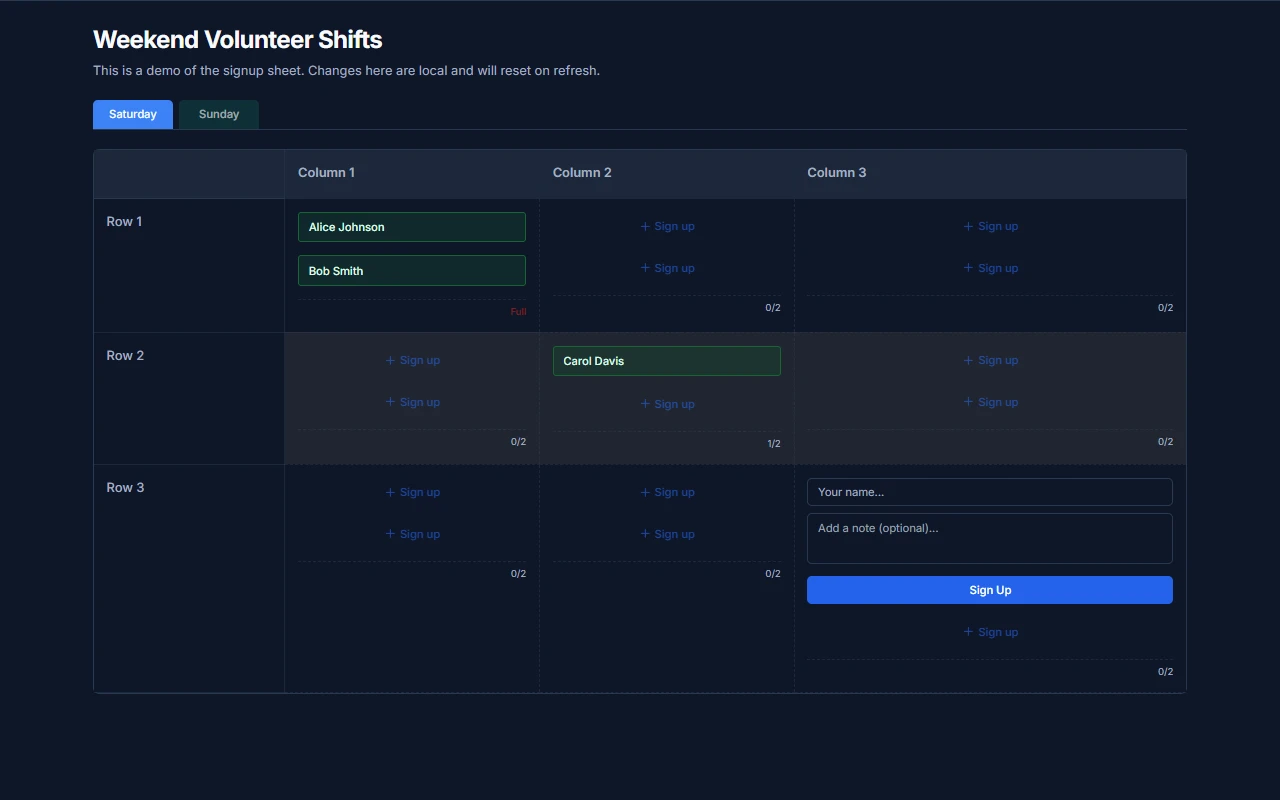 Screenshot of OurSignups